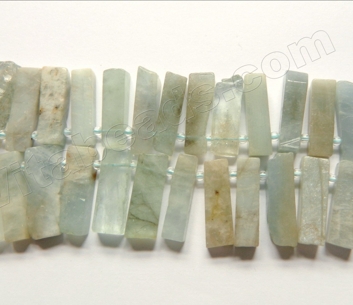 Light Aquamarine Natural  -  Graduated Top-drilled Long Rectangle Slabs w/ Spacer 18"