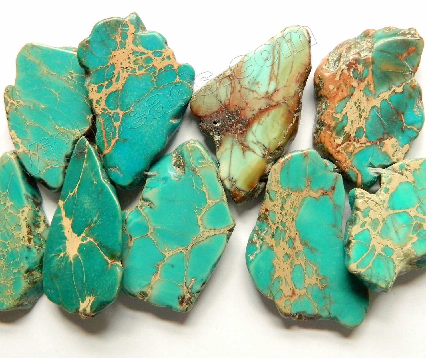 Turquoise Aqua Brown Impression Jasper  -  Irregular Slabs Top Side Drilled