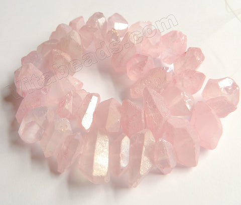 Coated Rose Pink Crystal Natural AA  -  Machine Cut Center Drilled Pendulum Nuggets  16"