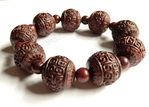 Carved Mahogany Wood Beads Bracelet