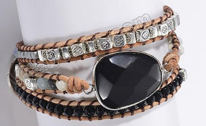 BOHO Style Wrap Bracelet - w/ Faceted Black Onyx Center Piece