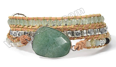   BOHO Style Wrap Bracelet - w/ Faceted Green Aventurine Center Piece