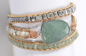BOHO Style Wrap Bracelet - w/ Faceted Green Aventurine Center Piece
