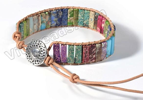 Mixed Impression Jasper Cuboid Beads Wrapped BOHO Bracelet