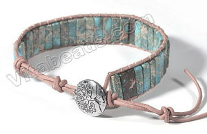Aqua Impression Jasper Cuboid Beads Wrapped BOHO Bracelet