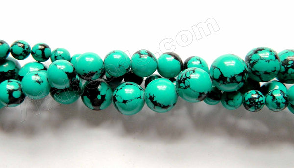 Blue Turquoise w/ Black  -  Smooth Round Beads 16"