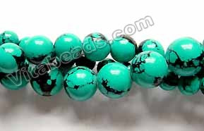 Blue Turquoise w/ Black  -  Smooth Round Beads 16"