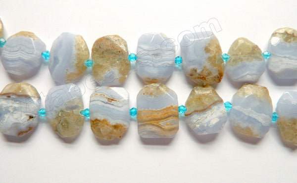 Blue Chalcedony w/ Brown Natural A  -  Center Drilled Faceted Rectangles w/ Spacer 16"