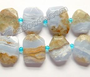 Blue Chalcedony w/ Brown Natural A  -  Center Drilled Faceted Rectangles w/ Spacer 16"
