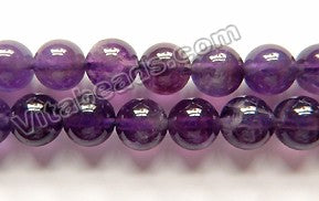 Amethyst A  -  Smooth Round Beads 15"