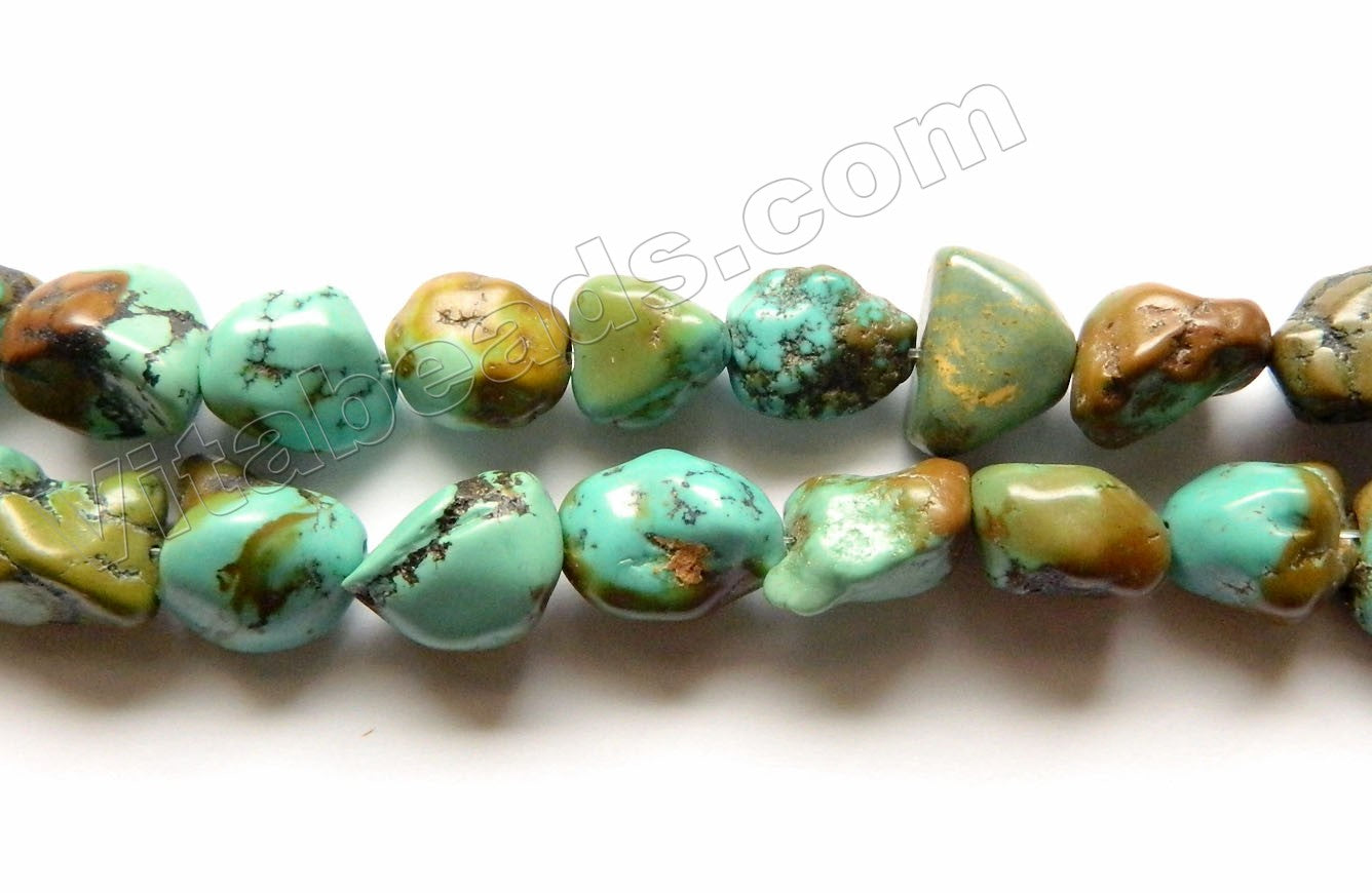 Natural Blue Chinese Turquoise w/ Brown  -  Small Free Form Nuggets  14"