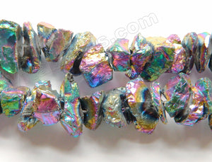 Peacock Metallic Plated Natural Crystal  -  Center Drilled Rough Nugget Chips  15"