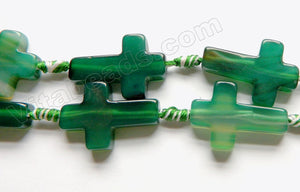 Green Agate  -  Long Cross Sign Beads  16"