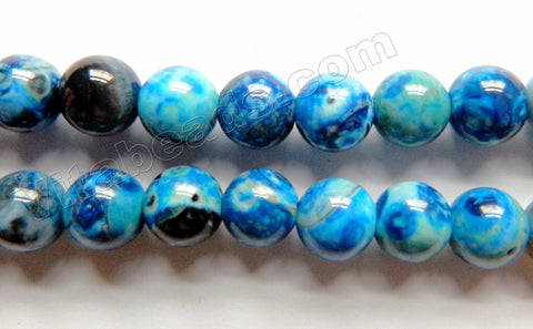 Starry Night Ceramic Agate  -  Smooth Round Beads  15"