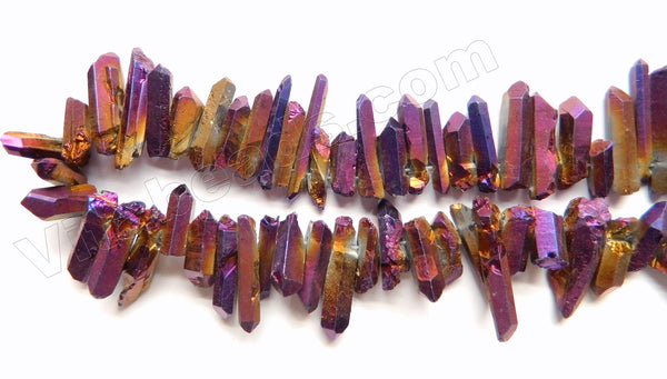 Purple Gold Metallic Crystal Natural - Small Graduated Faceted Tooth  15"