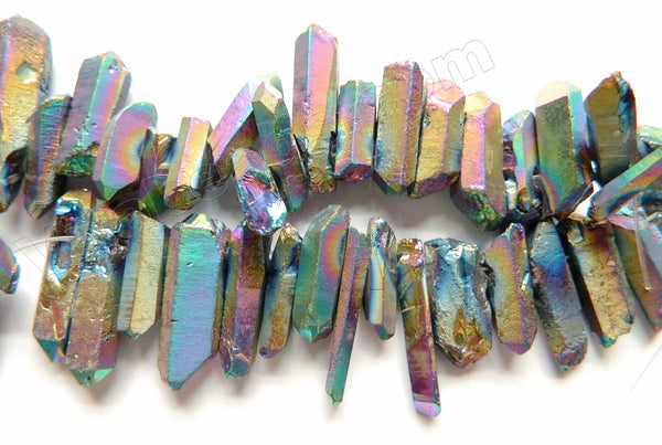 Light Peacock Metallic Crystal Natural  -  Small Graduated Faceted Tooth  15"