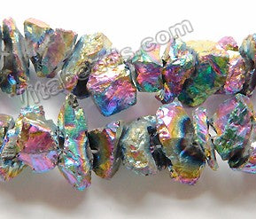 Peacock Metallic Plated Natural Crystal  -  Center Drilled Rough Nugget Chips  15"