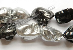 Plated Sea Shell Pearl - Black Grey Silver Mix - Free Form Nuggets  16"
