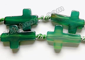 Green Agate  -  Long Cross Sign Beads  16"