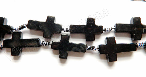 Black Onyx  -  Long Cross Sign Beads  16"