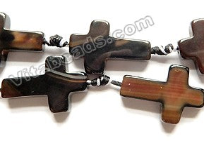 Black Brown Agate -  Long Cross Sign Beads  16"