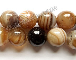 Brown Sardonix Agate  -  Big Smooth Round Beads  16"