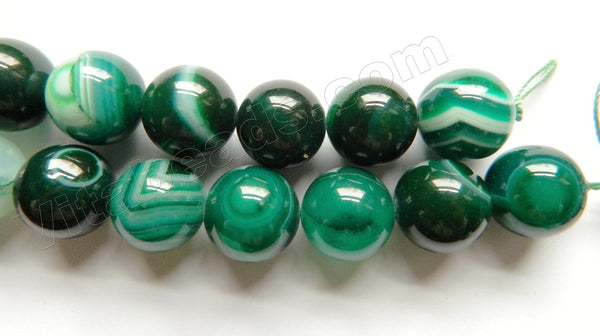 Dark Emerald Sardonix Agate -  Big Smooth Round Beads  16"
