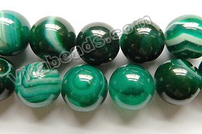 Dark Emerald Sardonix Agate -  Big Smooth Round Beads  16"