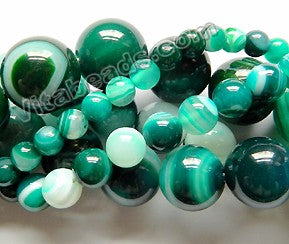 Emerald Sardonix Agate  -  Smooth Round Beads  15"