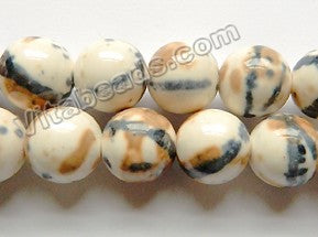 Painted Black Line Brown Spots Porcelain  -  Big Smooth Round Beads  15"