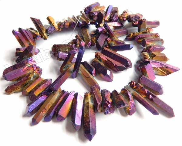 Purple Gold Metallic Crystal Natural - Small Graduated Faceted Tooth  15"