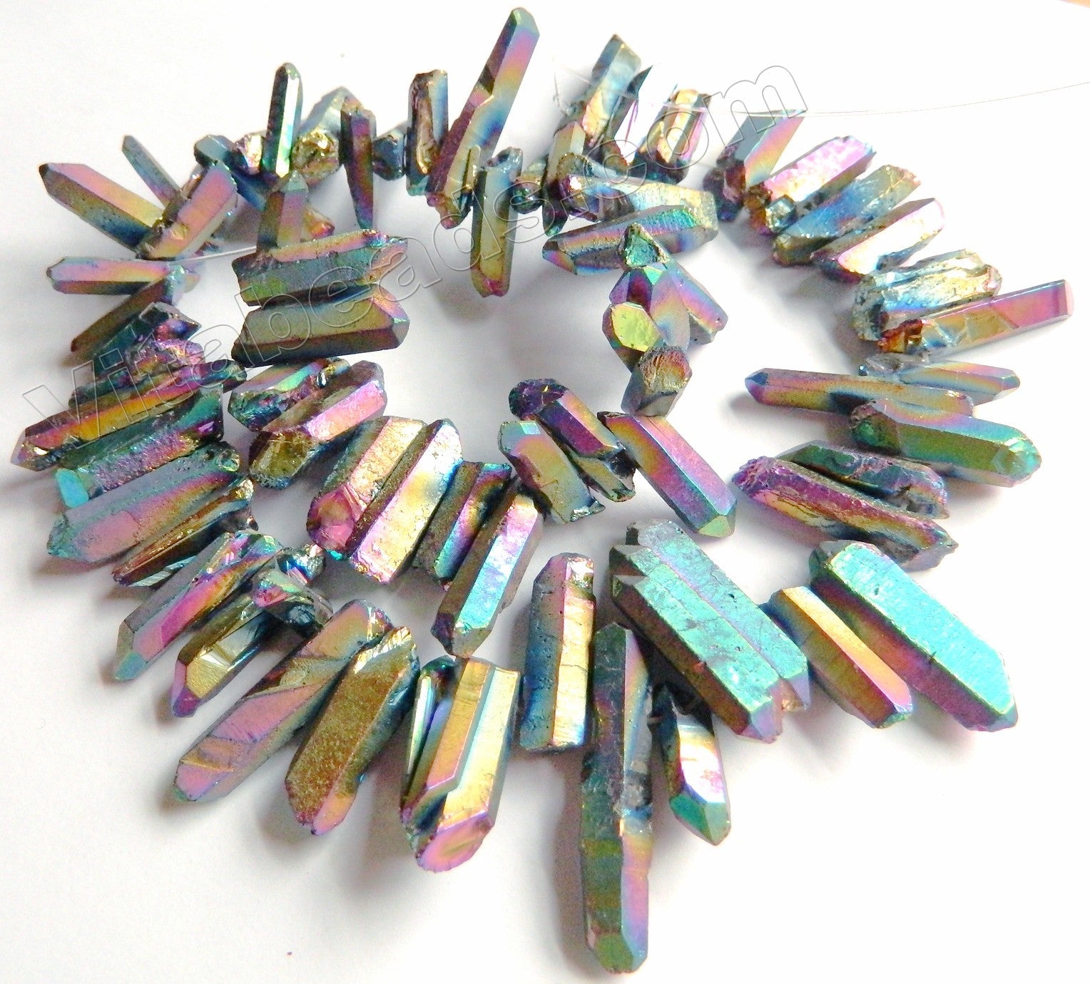 Light Peacock Metallic Crystal Natural  -  Small Graduated Faceted Tooth  15"