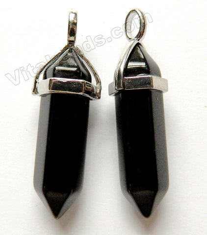 Black Onyx - 6-Side Pendulum Pendant w/ Silver Wired Bail