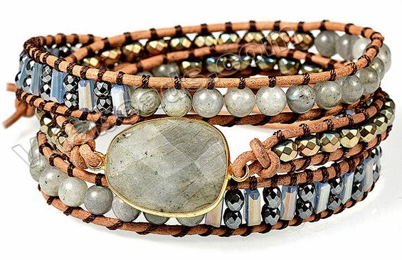   BOHO Style Wrap Bracelet - w/ Faceted Labradorite Center Piece