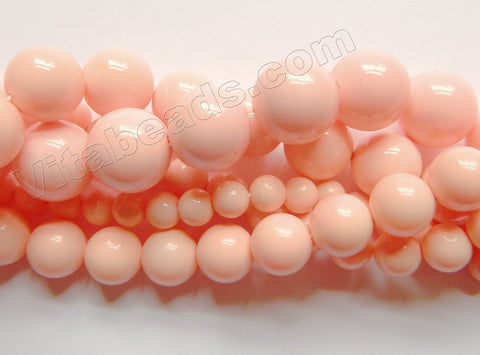 Light Yellow Peach Sea Shell Pearl  -  Smooth Round Beads 16"