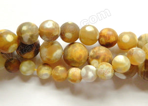 Frosted Turtle Brown Fire Agate  -  Smooth Round Beads  15"
