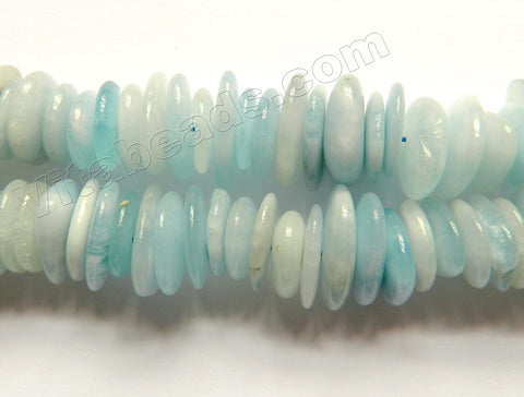 Aquamarine Natural A  -  Center Drilled Smooth Saucer Beads  16"