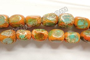 Mixed Orange Green Impression Jasper  -  Small Cube Nuggets  16"