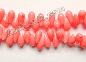 Pink Coral -  Side Drilled Smooth Teardrops  16"