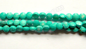 Deep Blue Green Magnesite Turquoise A  -  Small Diamond Cut Coins 15"