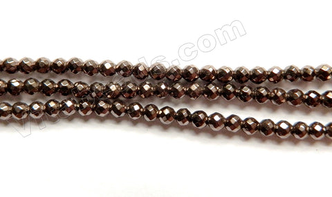Plated Chocolate Hematite  -  Small Faceted Round 15"