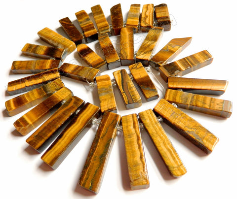 Tiger Eye AA  -  Graduated Top-drilled Long Rectangle Slabs w/ Spacers  16"