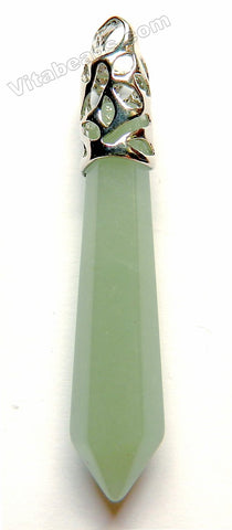 Green Aventurine - 6-Side Pendulum Pendant w/ Silver Bail