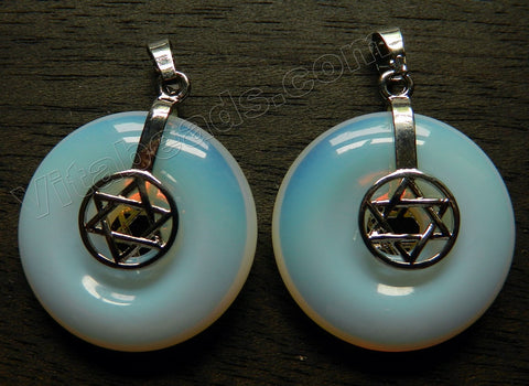 Synthetic White Opal - Smooth Donut Pendant w/ Silver Star Bail Design