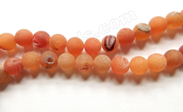 Frosted Orange Agate w/ Druzy Crystal  -  Smooth Round  15"