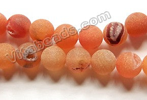 Frosted Orange Agate w/ Druzy Crystal  -  Smooth Round  15"