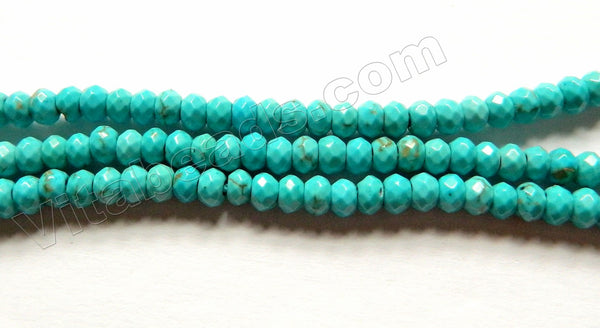 Bright Blue Turquoise Jade -  Small Faceted Rondel  14"