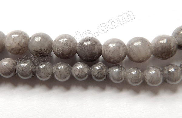 Grey Mashan Jade  -  Smooth Round Beads 15"