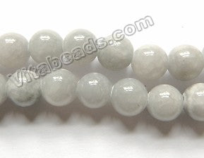 Pale Blue Grey Mashan Jade  -  Smooth Round Beads 16"