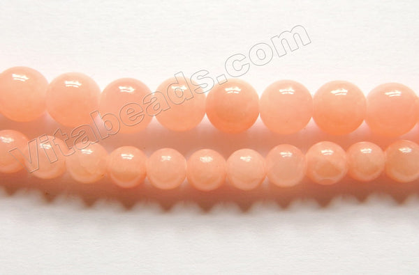 Light Orange Peach Mashan Jade  -  Smooth Round Beads 15"